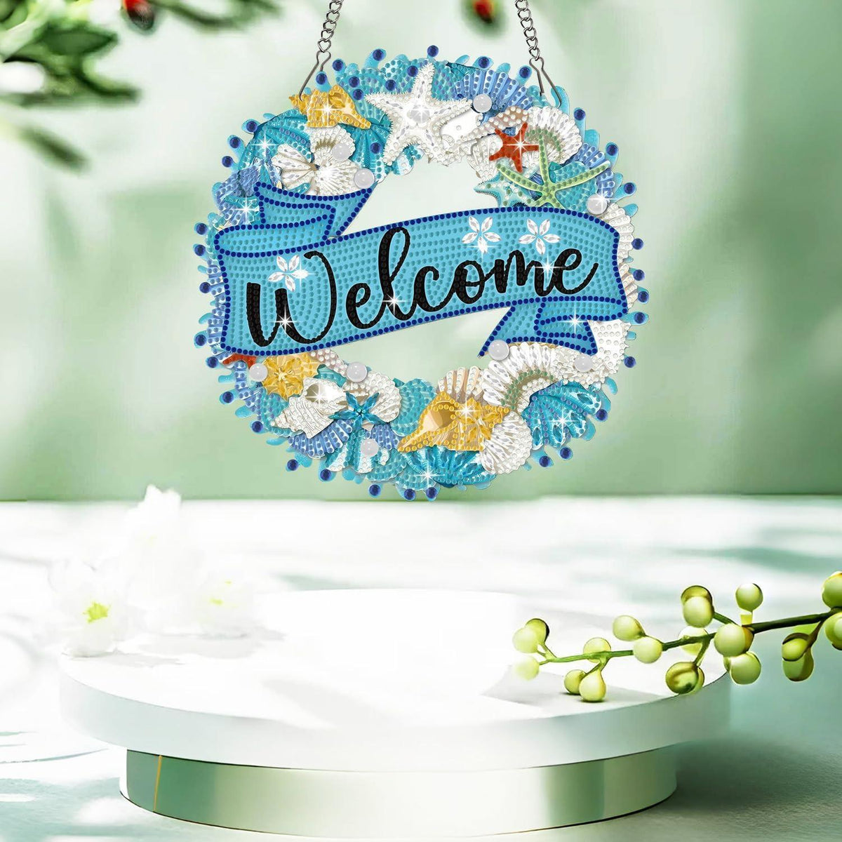 5D Diamant-Kunstset "Willkommen" – DIY Ornamente mit Kette