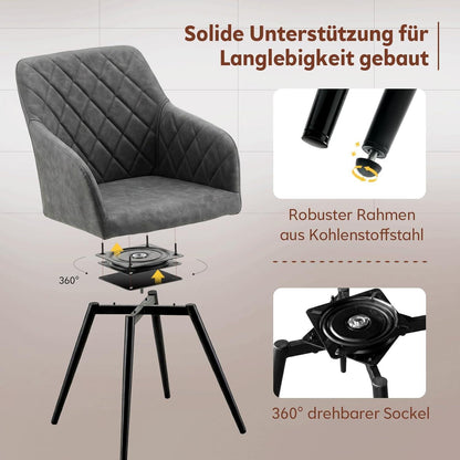 Drehbare Esszimmerstühle Set 4x, Grau in Lederoptik