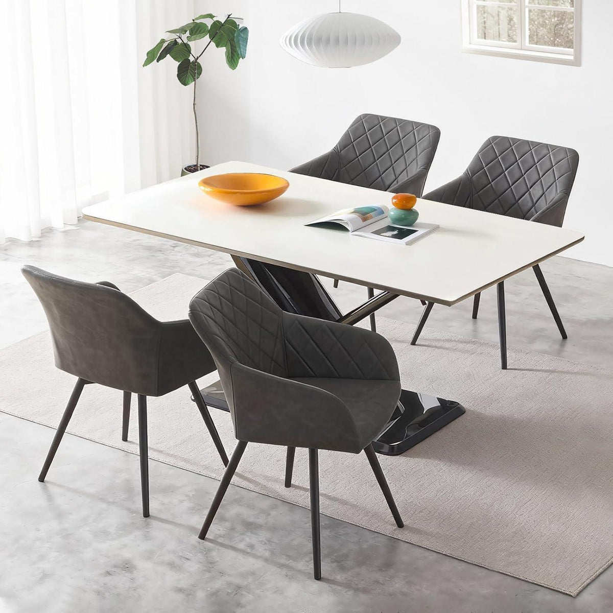 Drehbare Esszimmerstühle Set 4x, Grau in Lederoptik