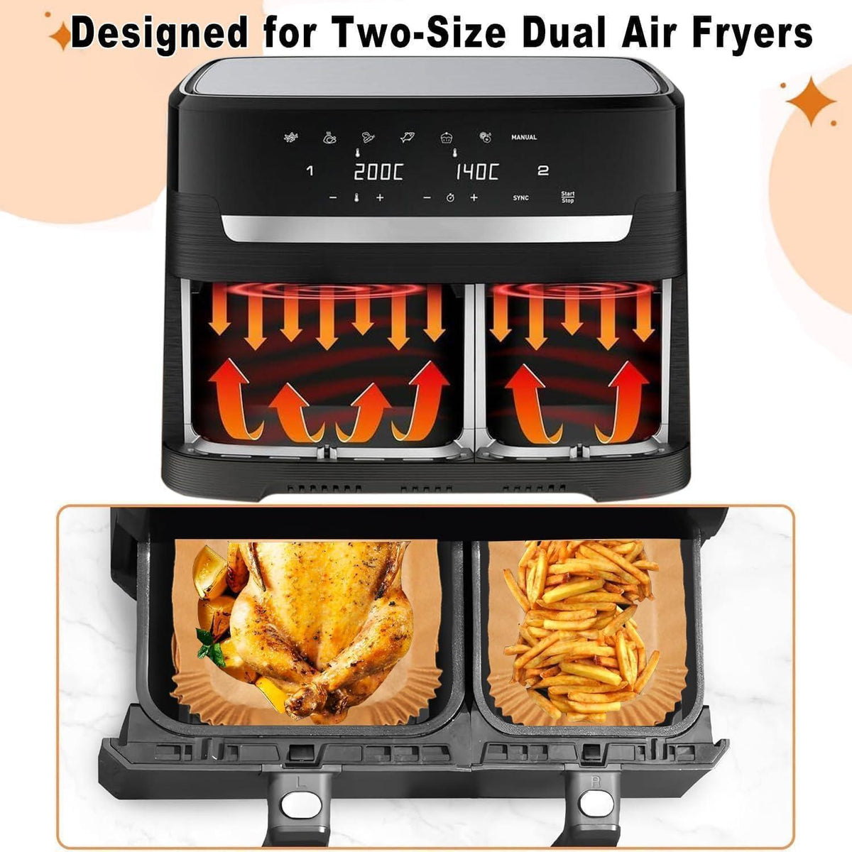 100x Airfryer Backpapier für Philips Dual Basket 3000/5000 Serie