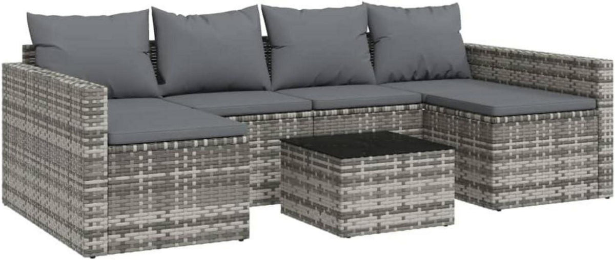 Gartenmöbel Set Poly Rattan Sitzgruppe Grau mit Kissen