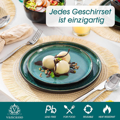 Geschirrset 36tlg für 12 Personen, Steingut Grün