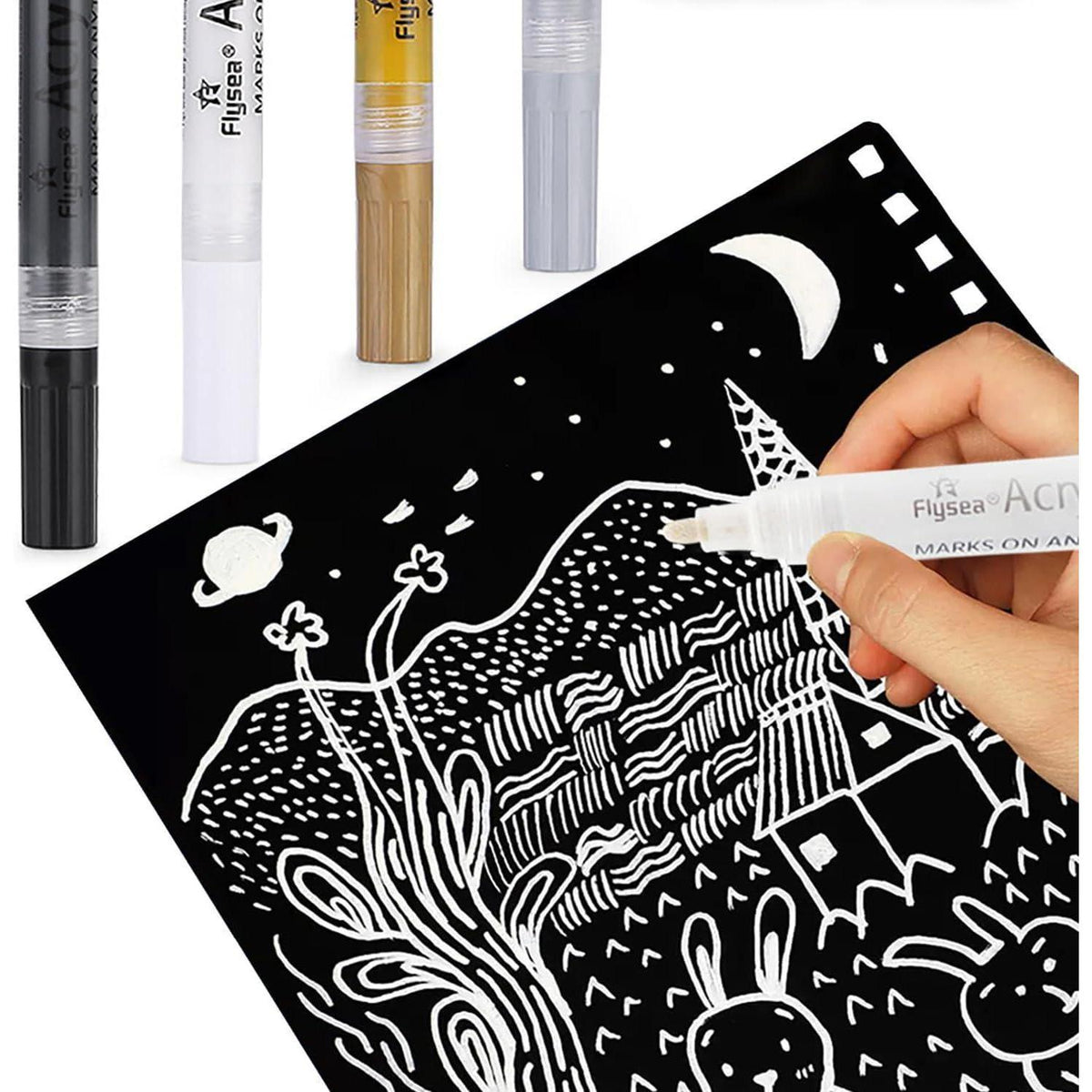 Acrylmarker Set 0,7mm – Schwarz, Weiß, Gold, Silber