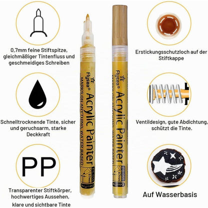Acrylmarker Set 0,7mm – Schwarz, Weiß, Gold, Silber