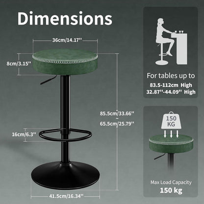 2er Set Barhocker Höhenverstellbar Grün mit Fußstütze