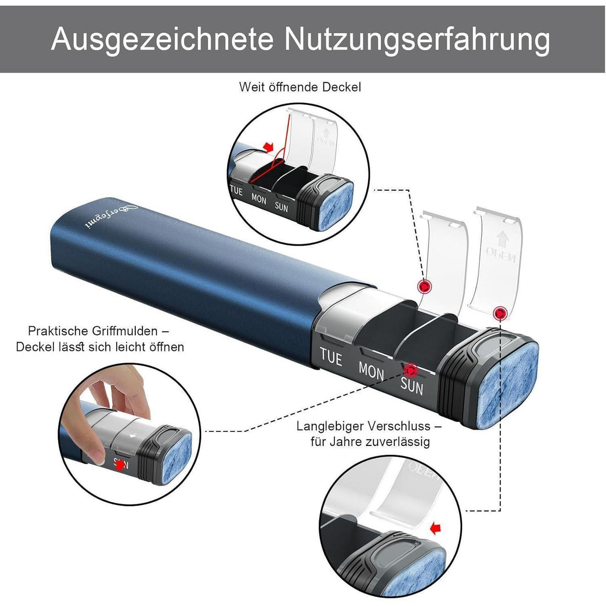 7-Tage Tablettenbox Metall mit Ersatzdichtung Blau
