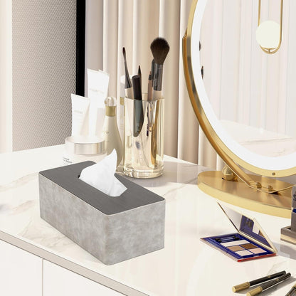 Moderne Taschentuchbox Grau & Holzoptik in Lederoptik