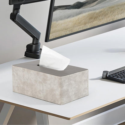 Moderne Taschentuchbox Grau & Holzoptik in Lederoptik