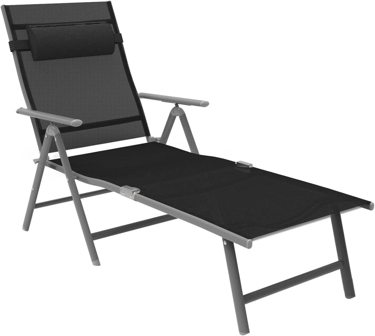 Klappbare Sonnenliege mit Rückenlehne und Kopfkissen, bis 150 kg