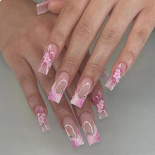 24 Stück Rosa Blumen Design Acryl Nägel Quadratisch 3D