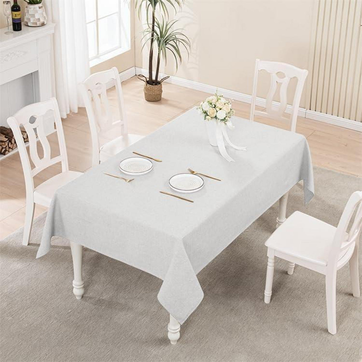 Tischdecke wasserabweisend Leinenoptik Eulegrau Rechteckig 396x229 cm