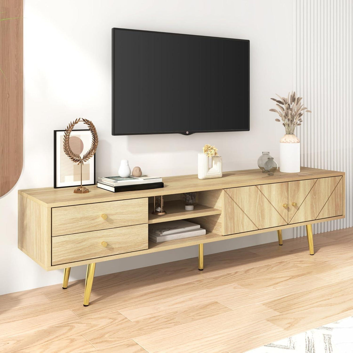 TV-Lowboard 160cm mit Goldfüßen & Stauraum