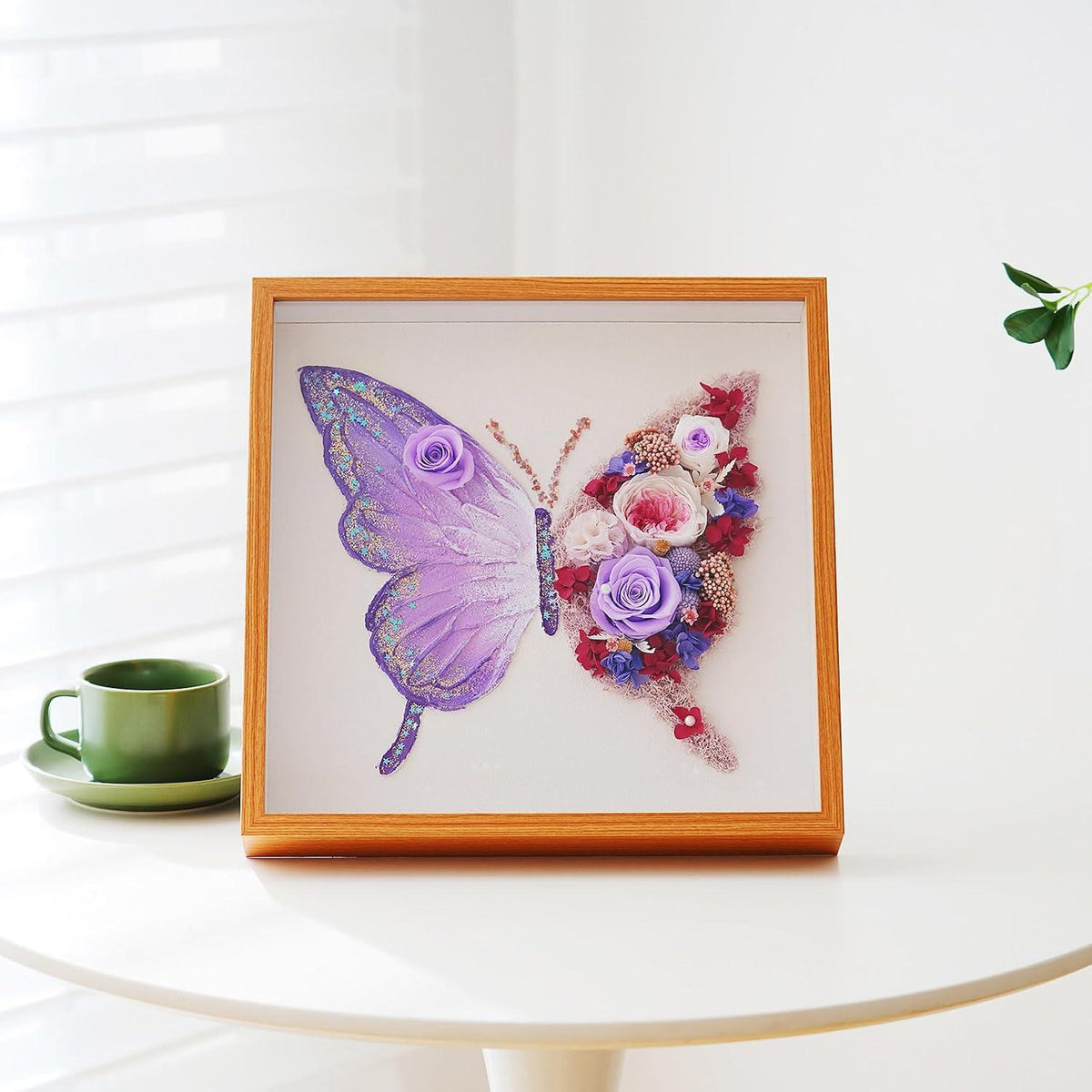 Ewige Rose Schmetterling Deko - Konservierte Blume Wandbild Lila