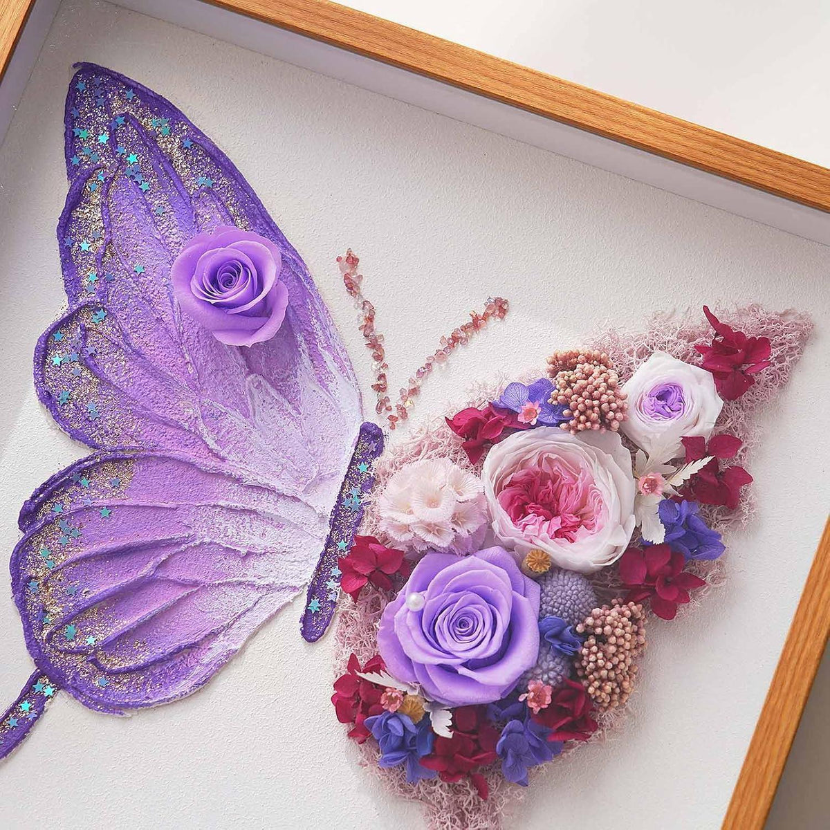 Ewige Rose Schmetterling Deko - Konservierte Blume Wandbild Lila