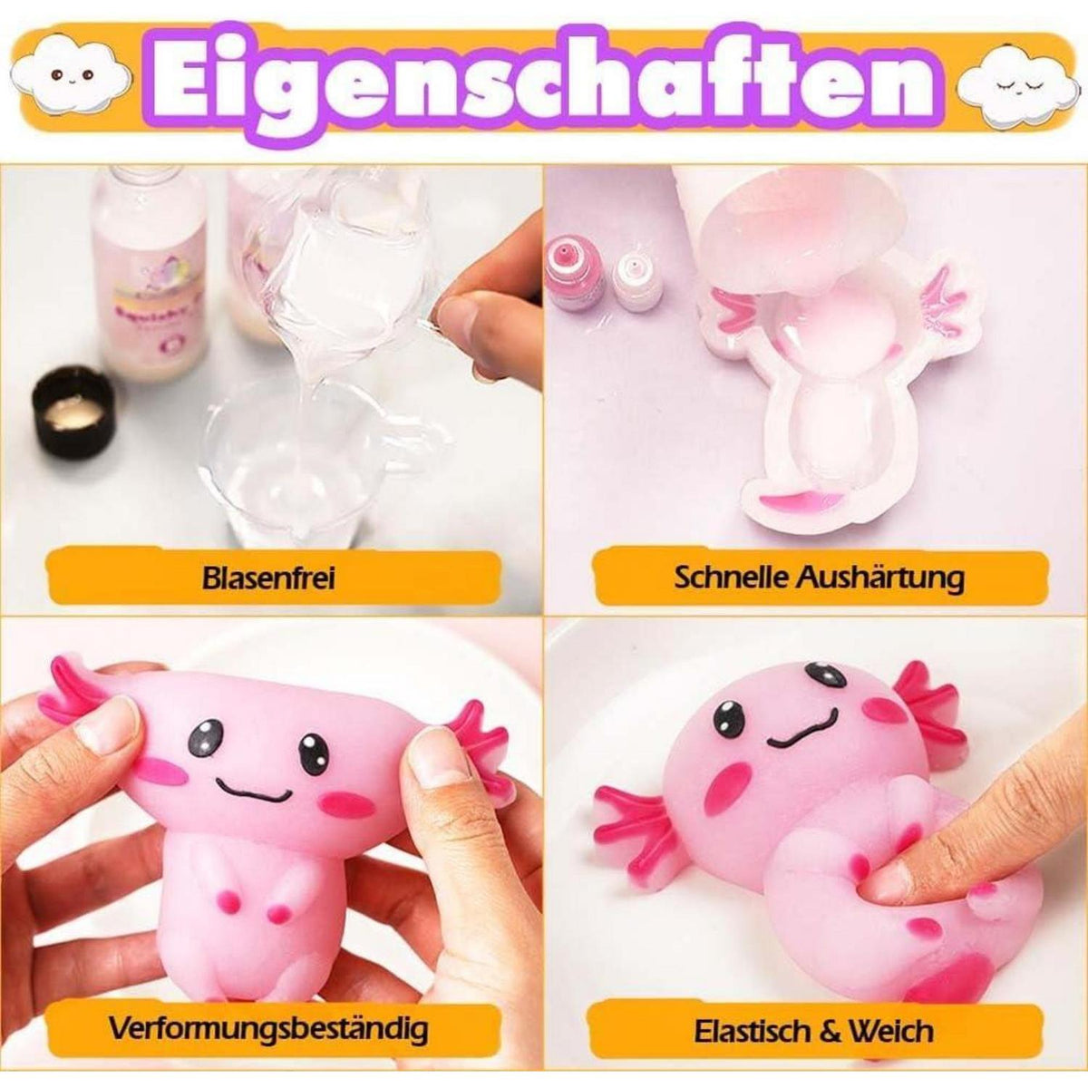 Axolotl Squishy Set Flüssigsilikon Basteln Rosa