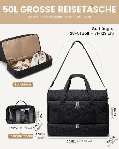 Reisetasche Damen mit Schuhfach und wasserdicht, Schwarz