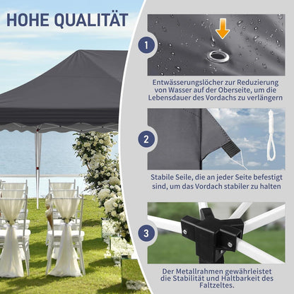 Faltpavillon 3x6m – Wasserdicht, UV-Schutz 50+, für Garten & Party