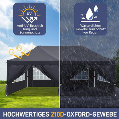 Faltpavillon 3x6m – Wasserdicht, UV-Schutz 50+, für Garten & Party