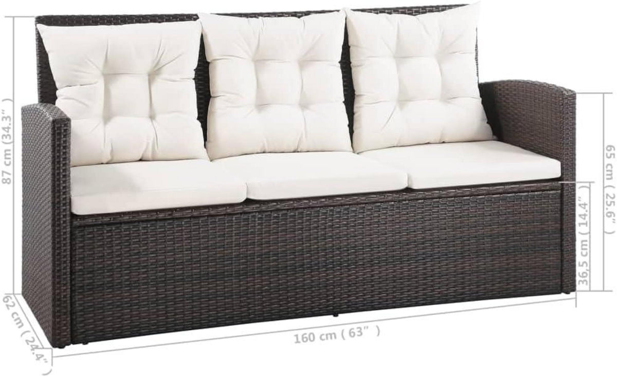 Garten Lounge Set 5tlg. für 8 Personen Poly Rattan Braun mit Auflagen