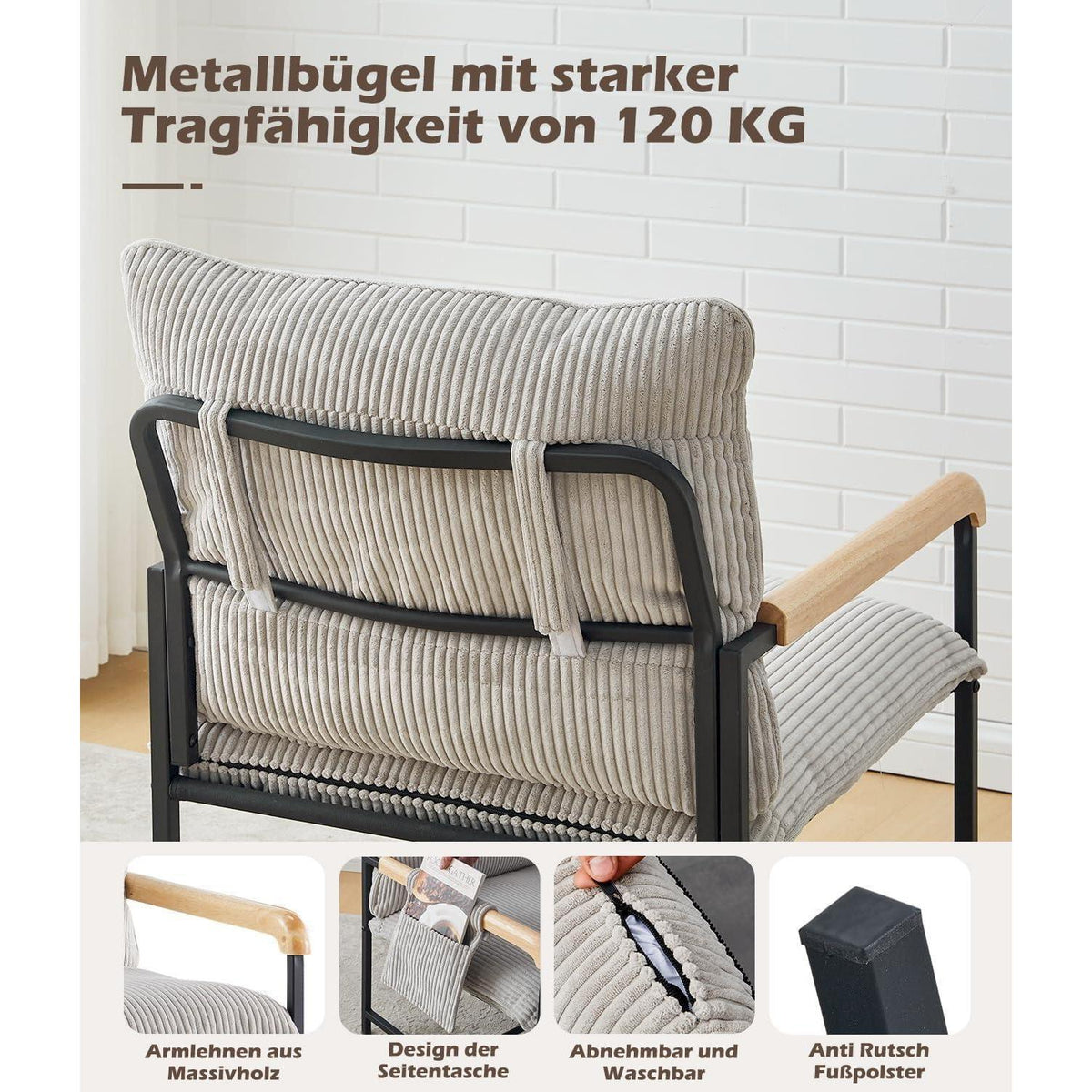 Cord Loungesessel Modern – Bequemer Ohrensessel für Wohnzimmer