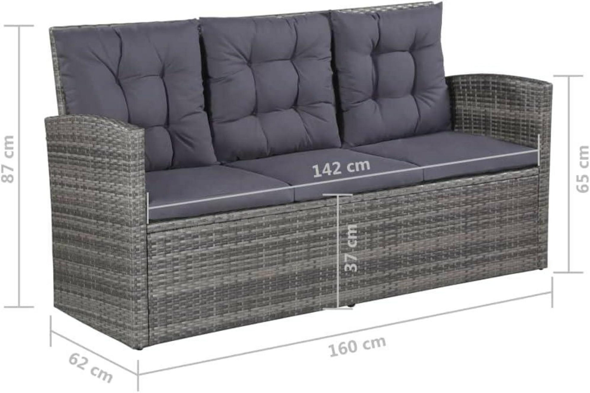 Garten Lounge Set 6tlg. Poly Rattan Grau für 7 Personen inkl. Auflagen