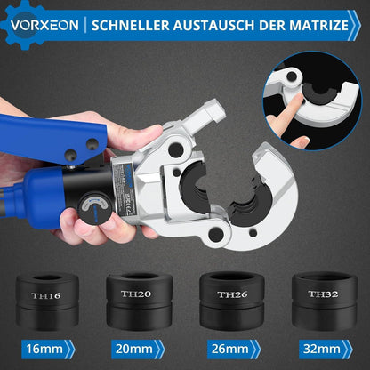 Hydraulische Presszange 8 Tonnen mit 4 Crimpformen TH-Kontur