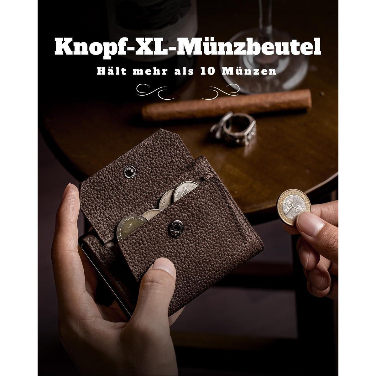 Herren Geldbörse mit XL Münzfach, RFID Schutz, echtes Leder