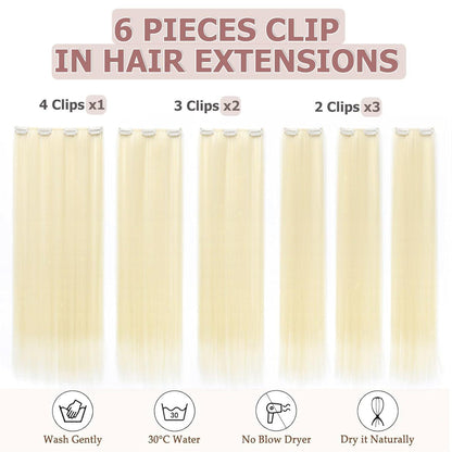Platinblond Haarverlängerung Clip-in 65cm – Synthetisch & Wiederverwendbar