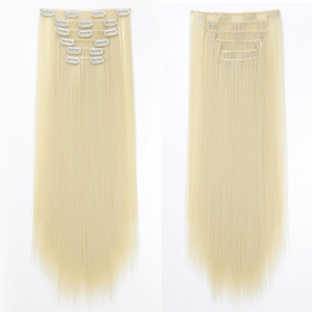 Platinblond Haarverlängerung Clip-in 65cm – Synthetisch & Wiederverwendbar