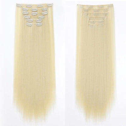 Platinblond Haarverlängerung Clip-in 65cm – Synthetisch & Wiederverwendbar