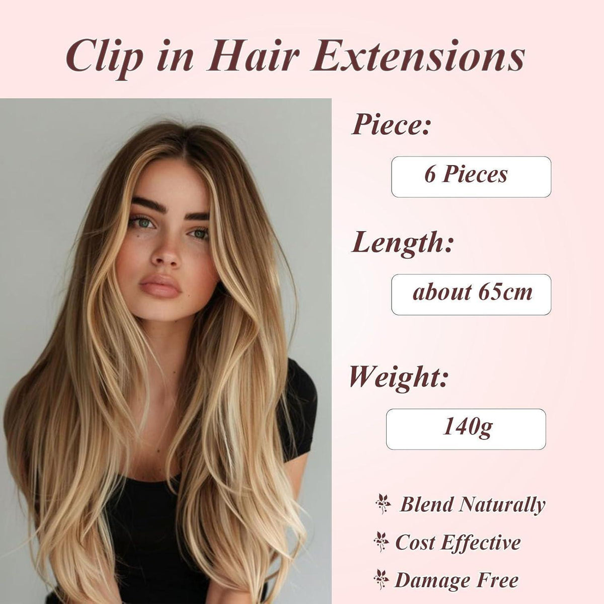 Platinblond Haarverlängerung Clip-in 65cm – Synthetisch & Wiederverwendbar
