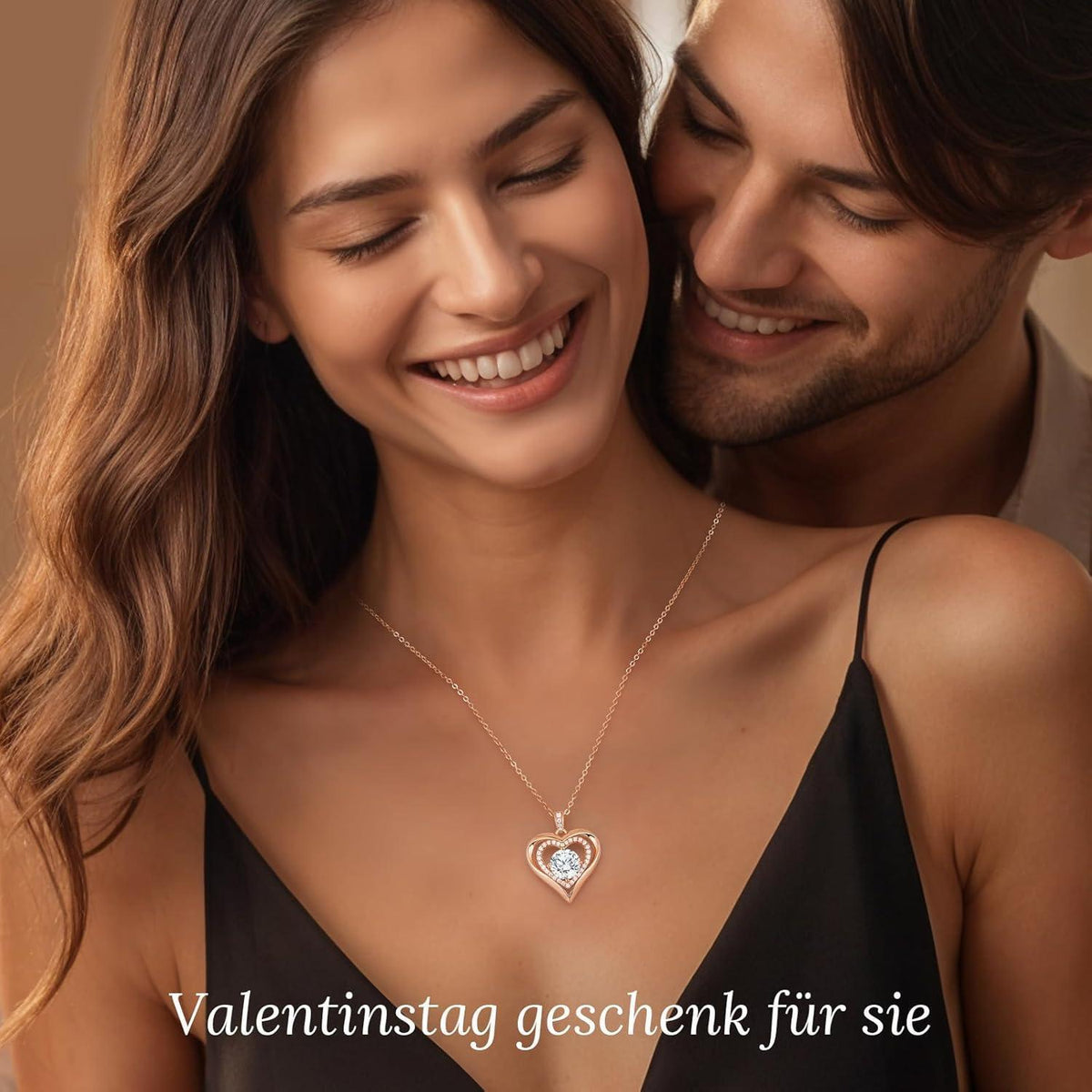 Silber Herz Halskette Damen Moissanite 3 Karat Rosé Vergoldet