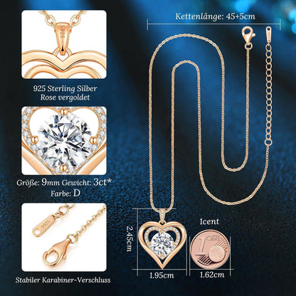 Silber Herz Halskette Damen Moissanite 3 Karat Rosé Vergoldet