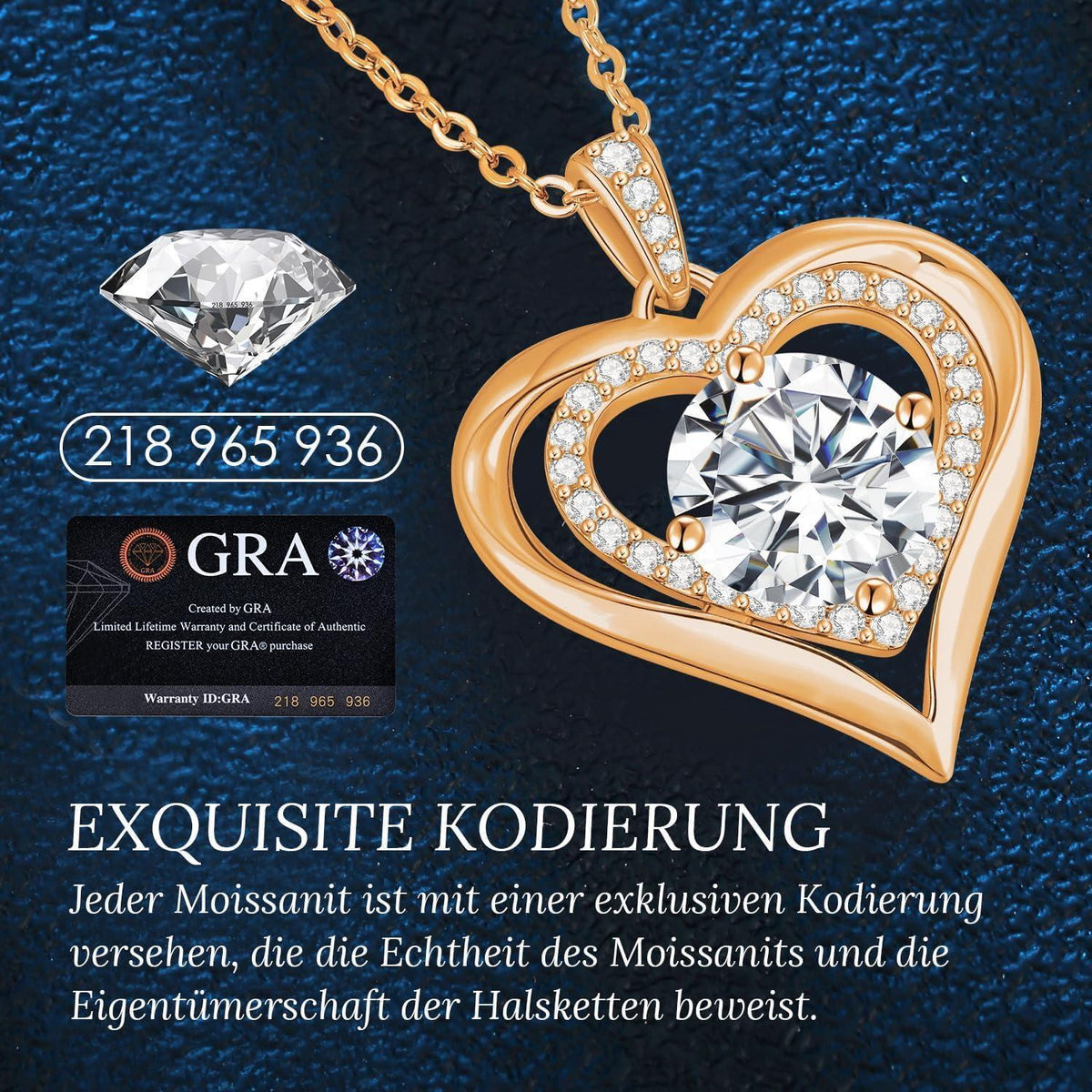 Silber Herz Halskette Damen Moissanite 3 Karat Rosé Vergoldet