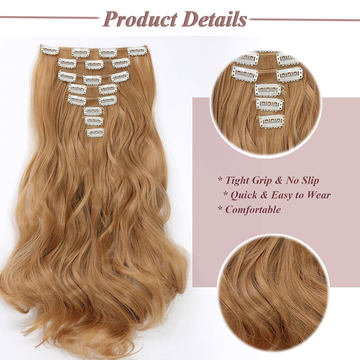 Dunkelblondes Haarverlängerung mit 8 Clips – Wellig & 45cm