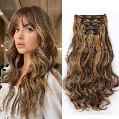 48cm Clip-in Haarverlängerung gewellt, mittelbraun & dunkelblond