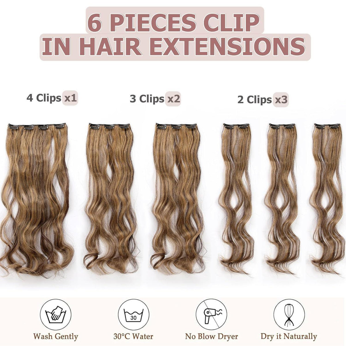 48cm Clip-in Haarverlängerung gewellt, mittelbraun & dunkelblond