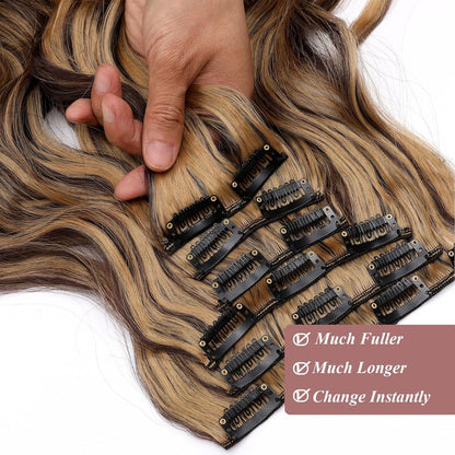 48cm Clip-in Haarverlängerung gewellt, mittelbraun & dunkelblond