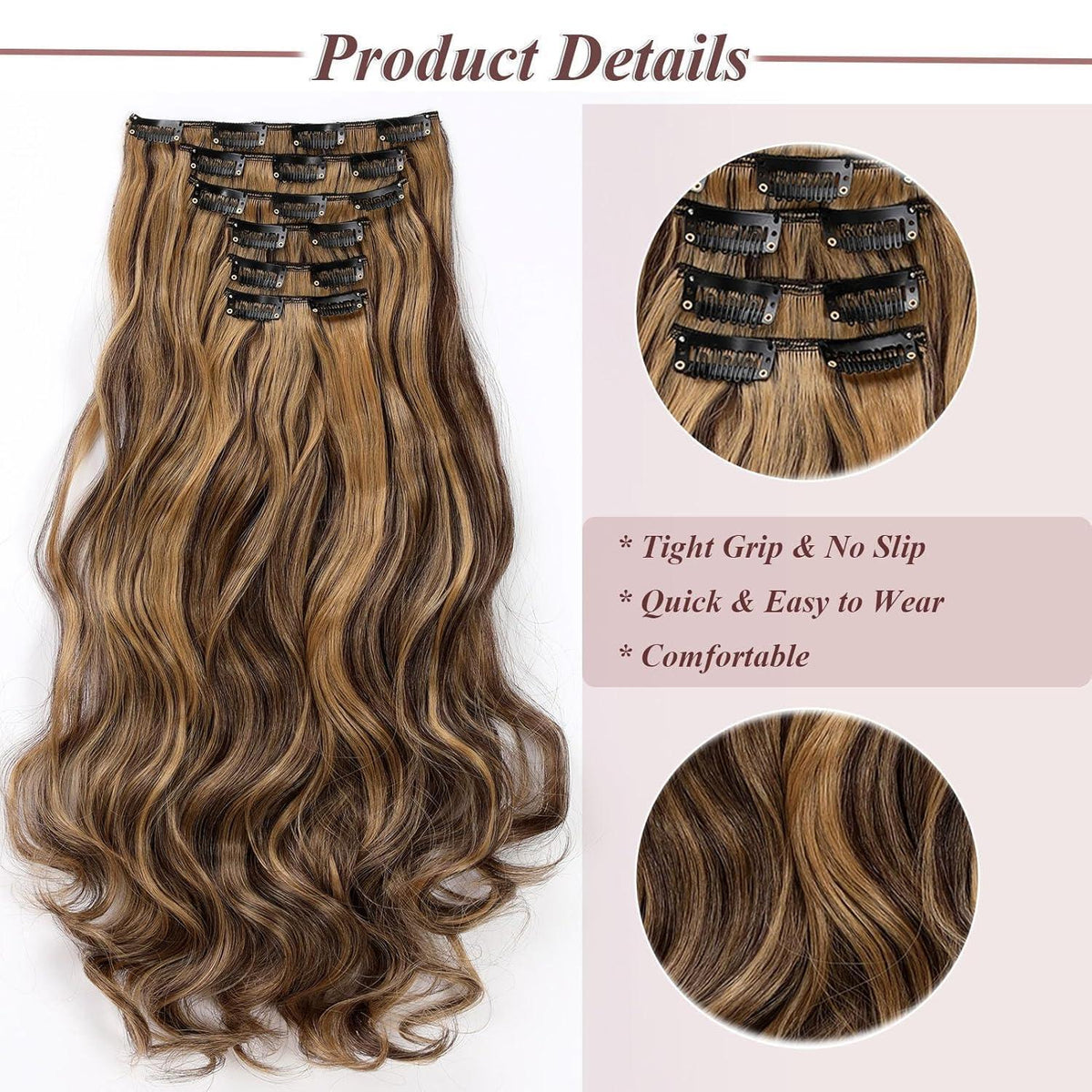 48cm Clip-in Haarverlängerung gewellt, mittelbraun & dunkelblond