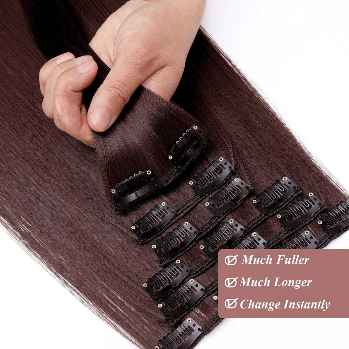 Haarverlängerung Clip-in Glatt Rotbraun 65cm