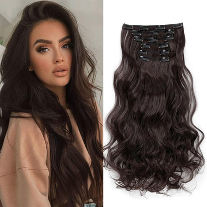 48cm gewellte Haarverlängerung dunkelbraun – 6-teilig Clip-In