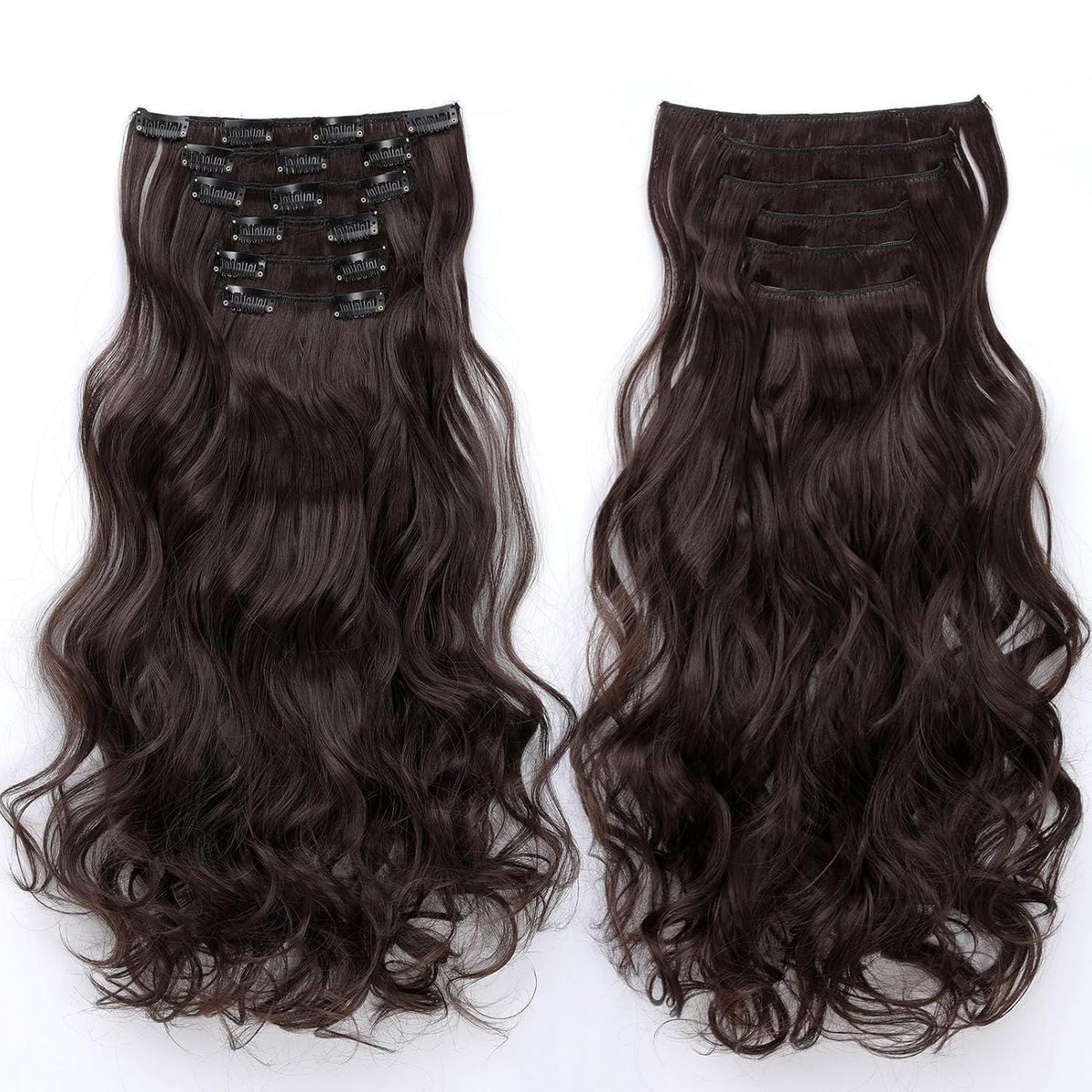 48cm gewellte Haarverlängerung dunkelbraun – 6-teilig Clip-In