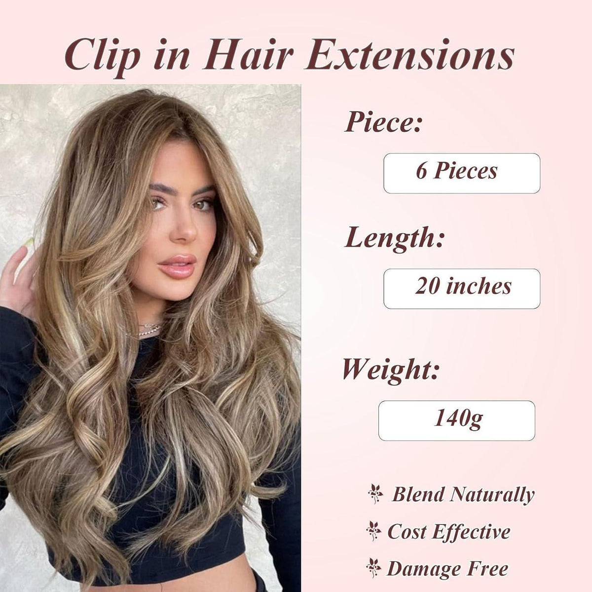 48cm gewellte Haarverlängerung dunkelbraun – 6-teilig Clip-In
