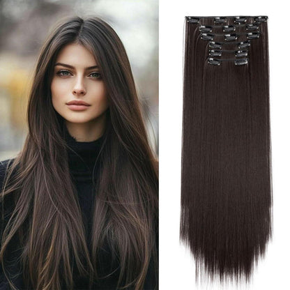 Haarverlängerung Clip-in glatt, 65cm, Maronenbraun