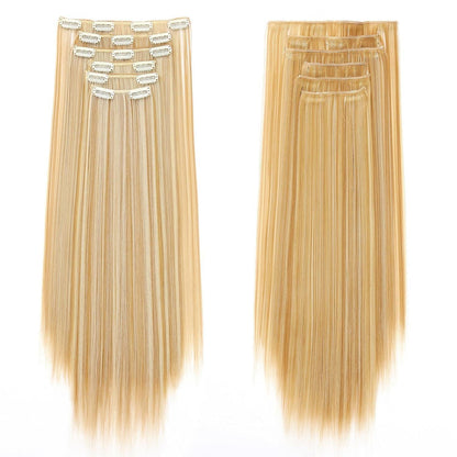 Haarverlängerung Clip-in glatt 65cm Dunkelblond & Bleichblond