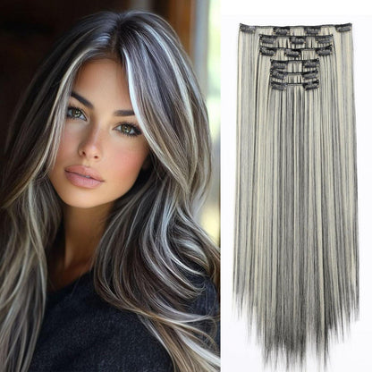 Haarverlängerung Clip-in glatt 65cm – Schwarz & Blond