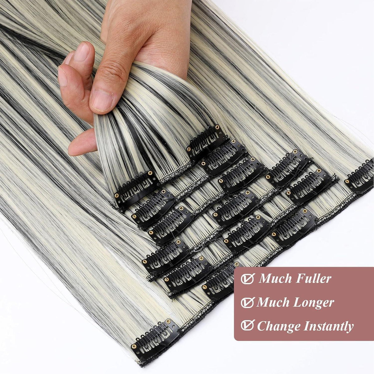 Haarverlängerung Clip-in glatt 65cm – Schwarz & Blond