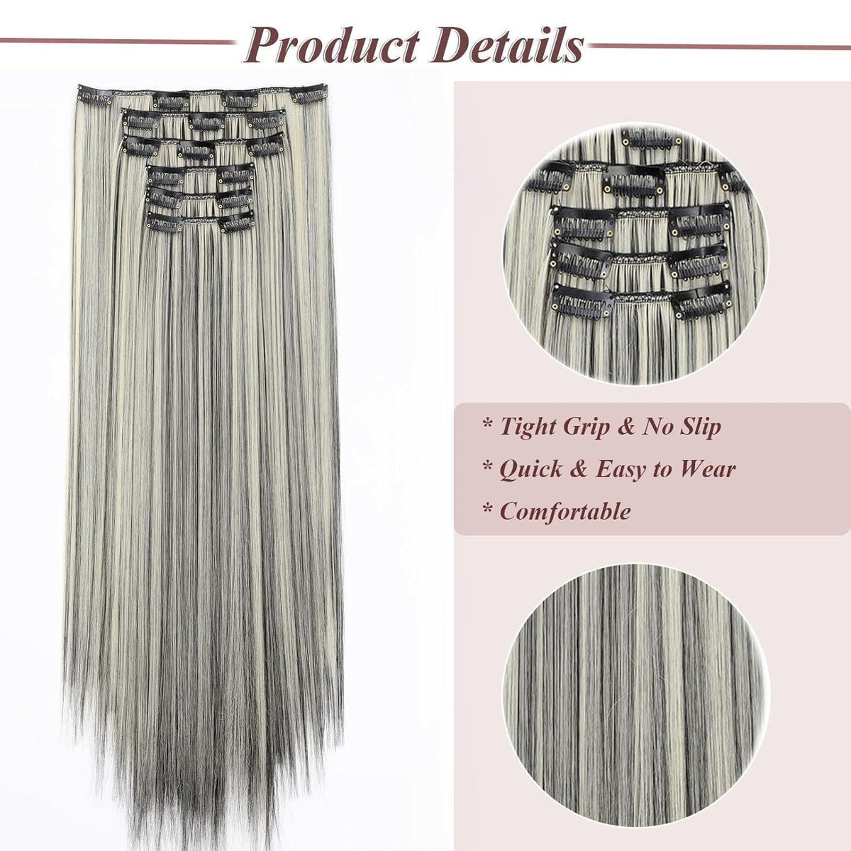 Haarverlängerung Clip-in glatt 65cm – Schwarz & Blond