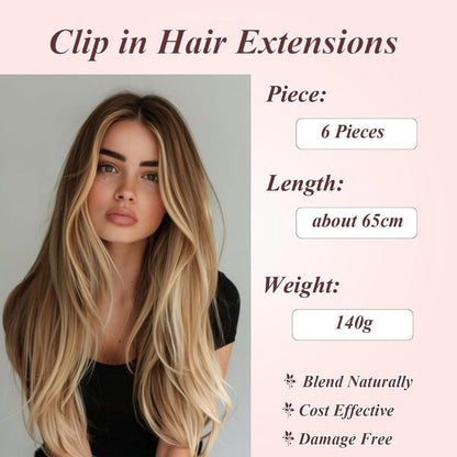Haarverlängerung Clip-in glatt 65cm – Schwarz & Blond