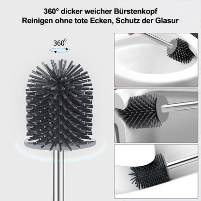 Silikon Klobürste mit Behälter, Wandmontage & Stehen, Grau